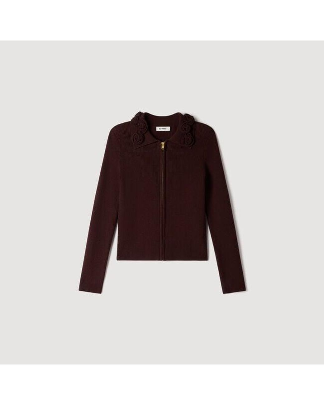 Sandro Blue Cardigan With Floral Collar
