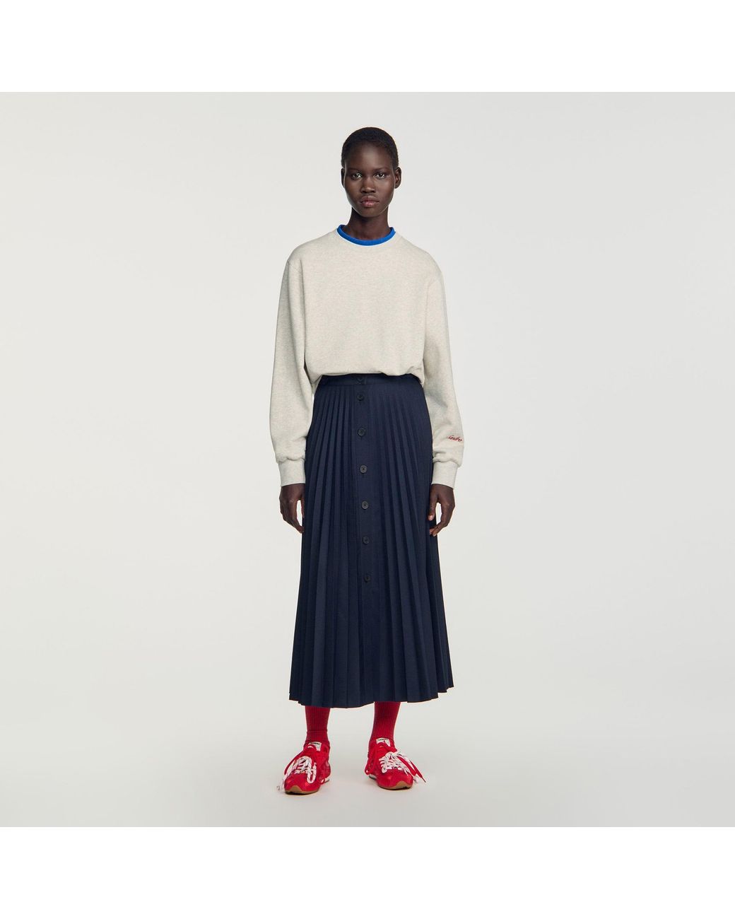 Sandro Blue Long Pleated Skirt