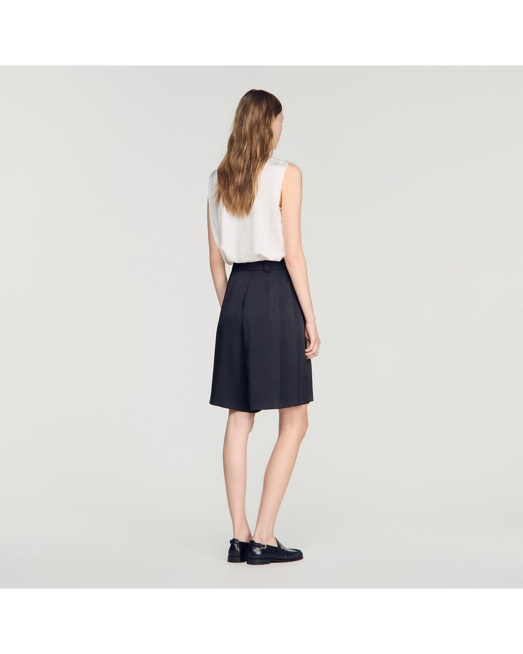 Sandro Blue Long High-Waisted Pleated Shorts