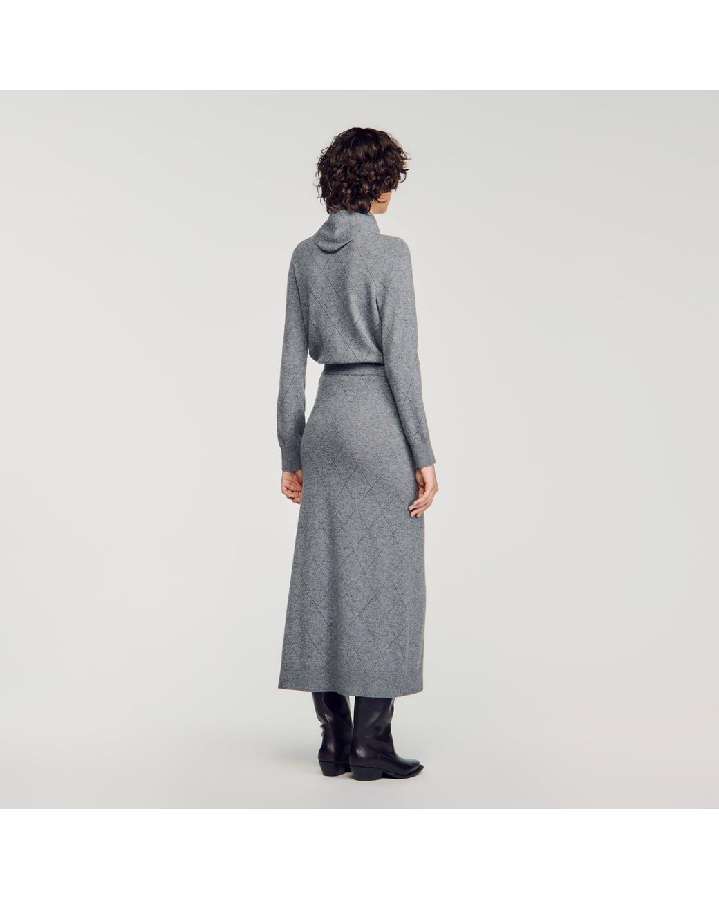 Sandro Gray Pointelle Knit Maxi Skirt