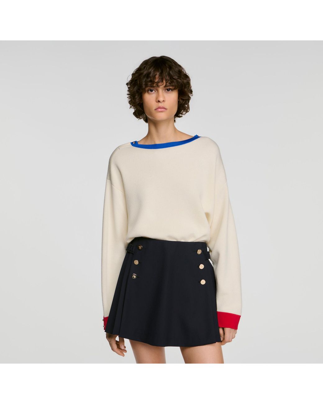 Sandro Multicolor Contrast Round-Neck Wool Sweater