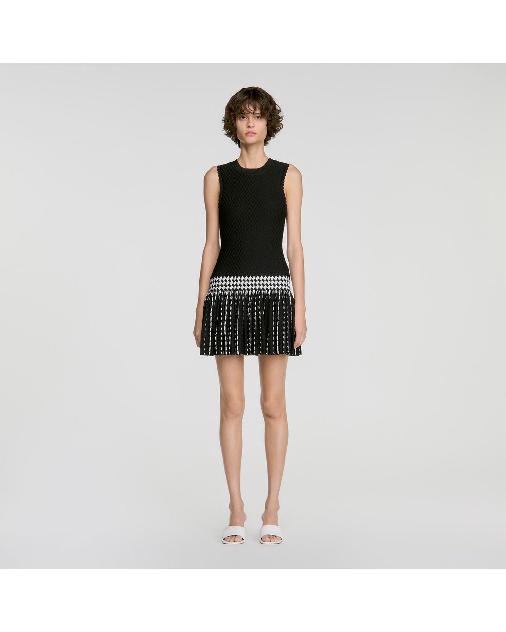 Sandro Black Check Knit Short Dress