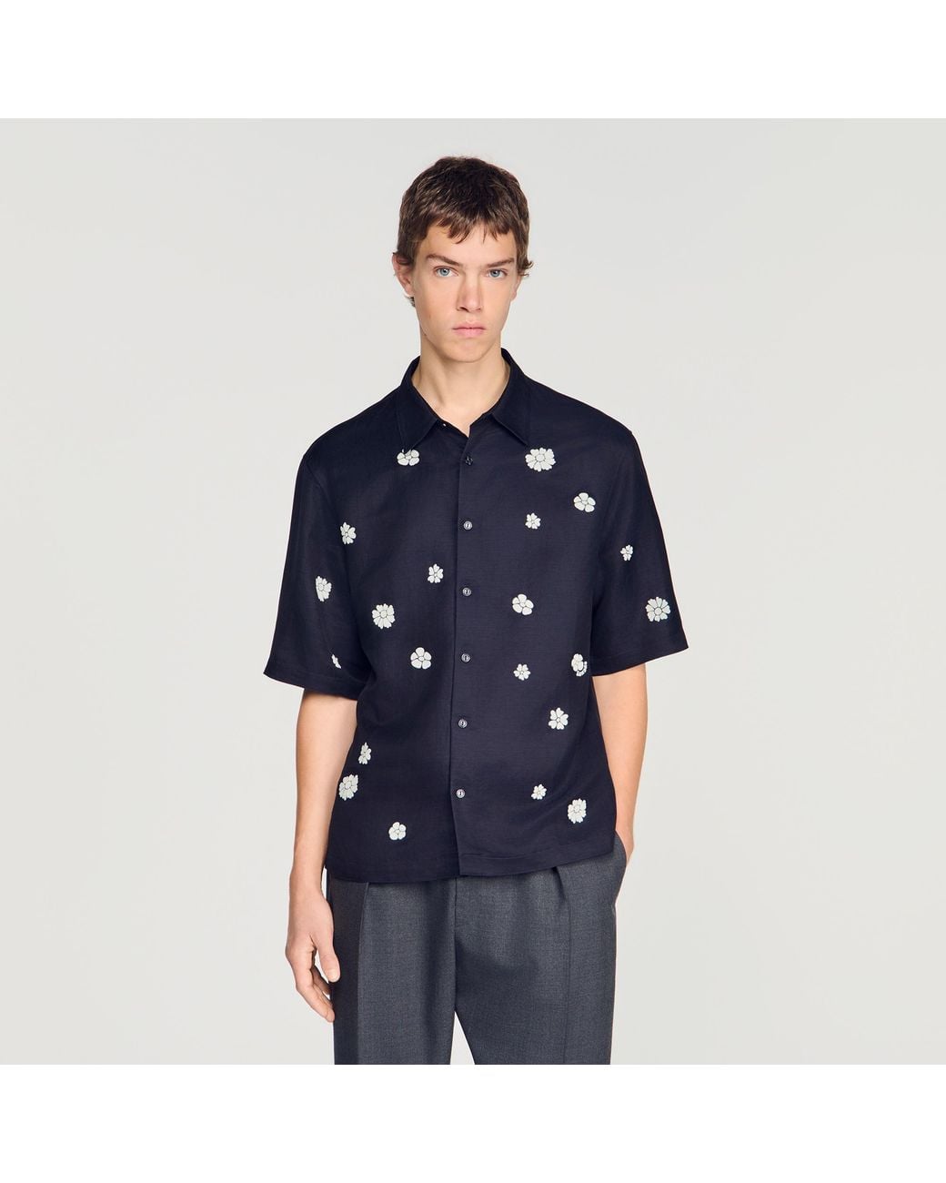 Sandro Blue Loose-Fit Floral Shirt for men
