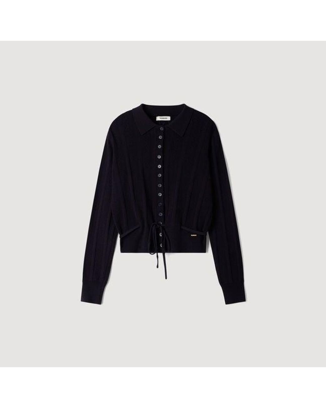 Sandro Blue Pointelle Knit Cardigan