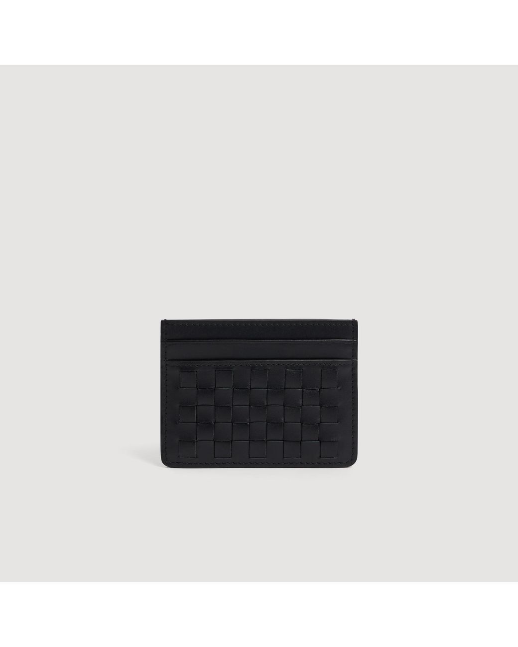 Sandro Black Braided Leather Card Holder for men