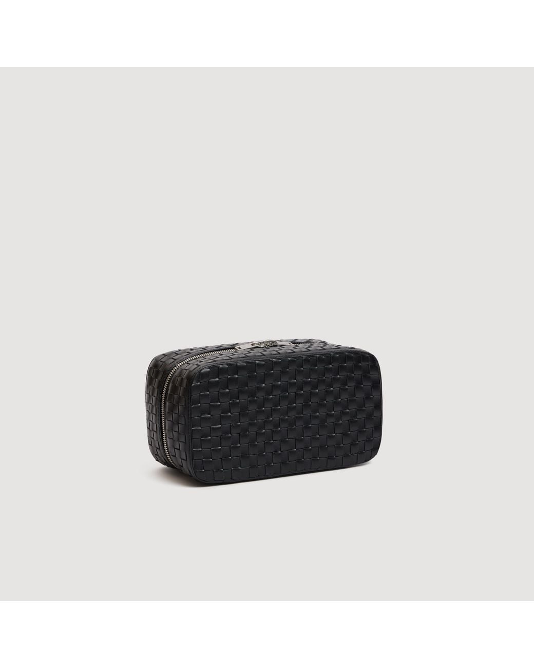 Sandro Black Woven Leather Toiletry Bag for men