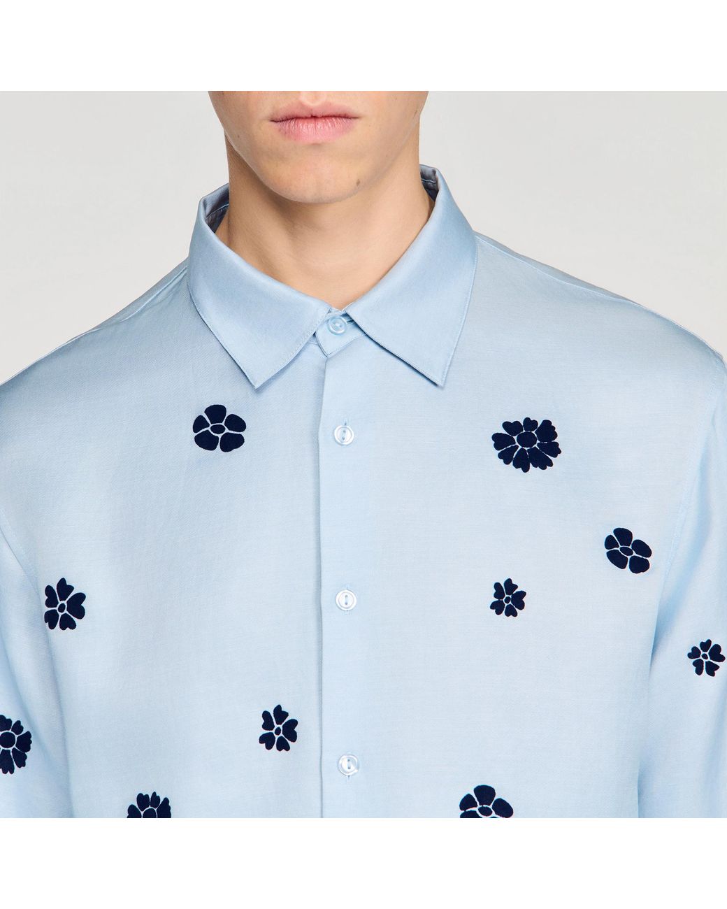 Sandro Blue Loose-Fit Floral Shirt for men