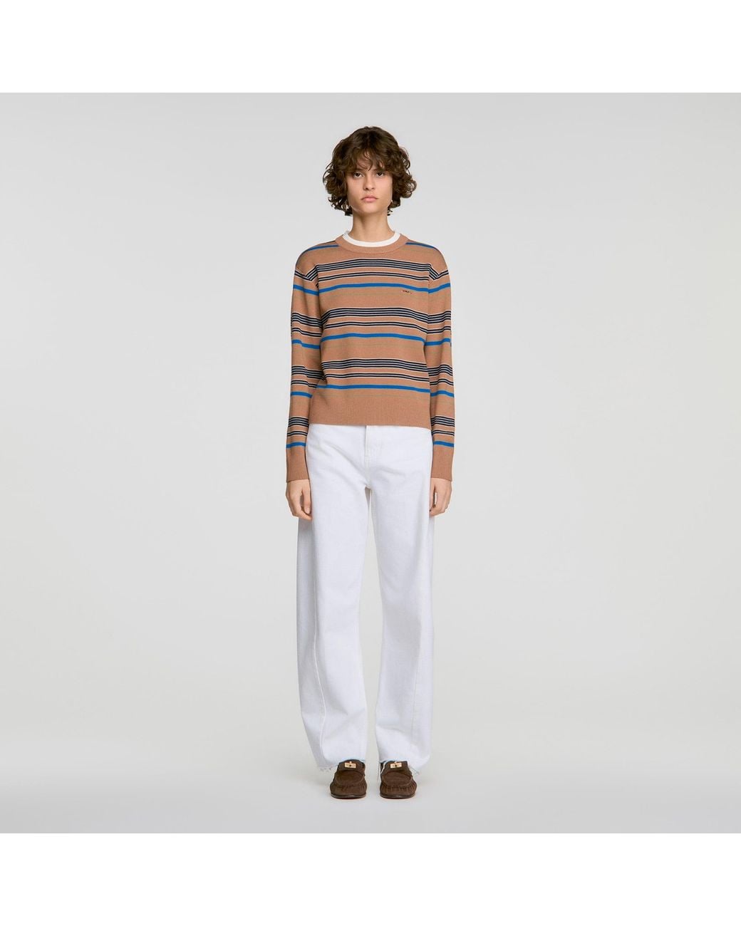 Sandro White Layered Effect Striped Sweater