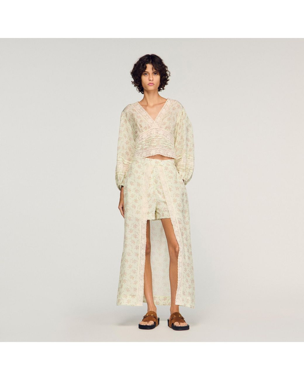 Sandro Natural Floral Crop Top