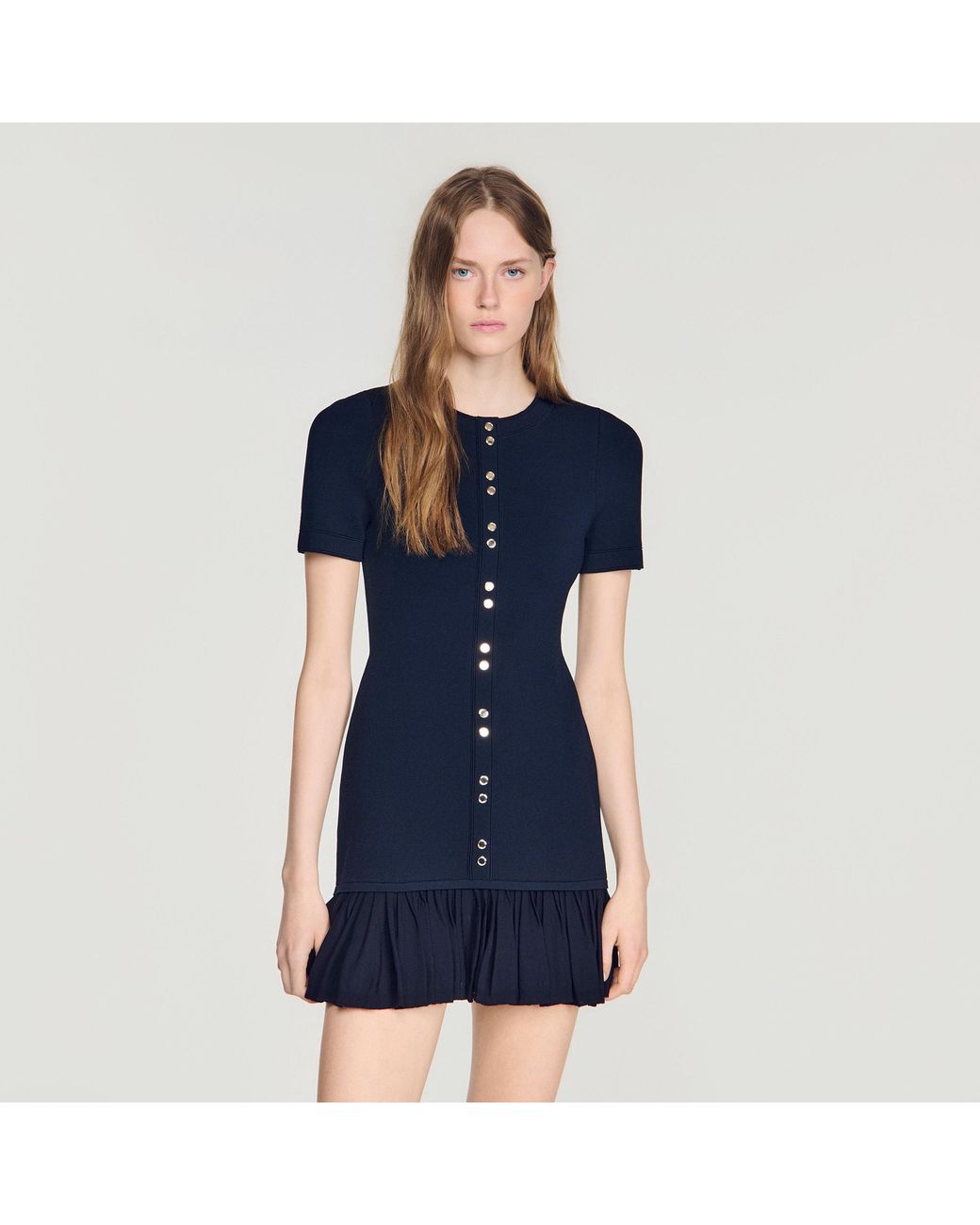 Sandro Blue Short Knit Dress With Ruffles