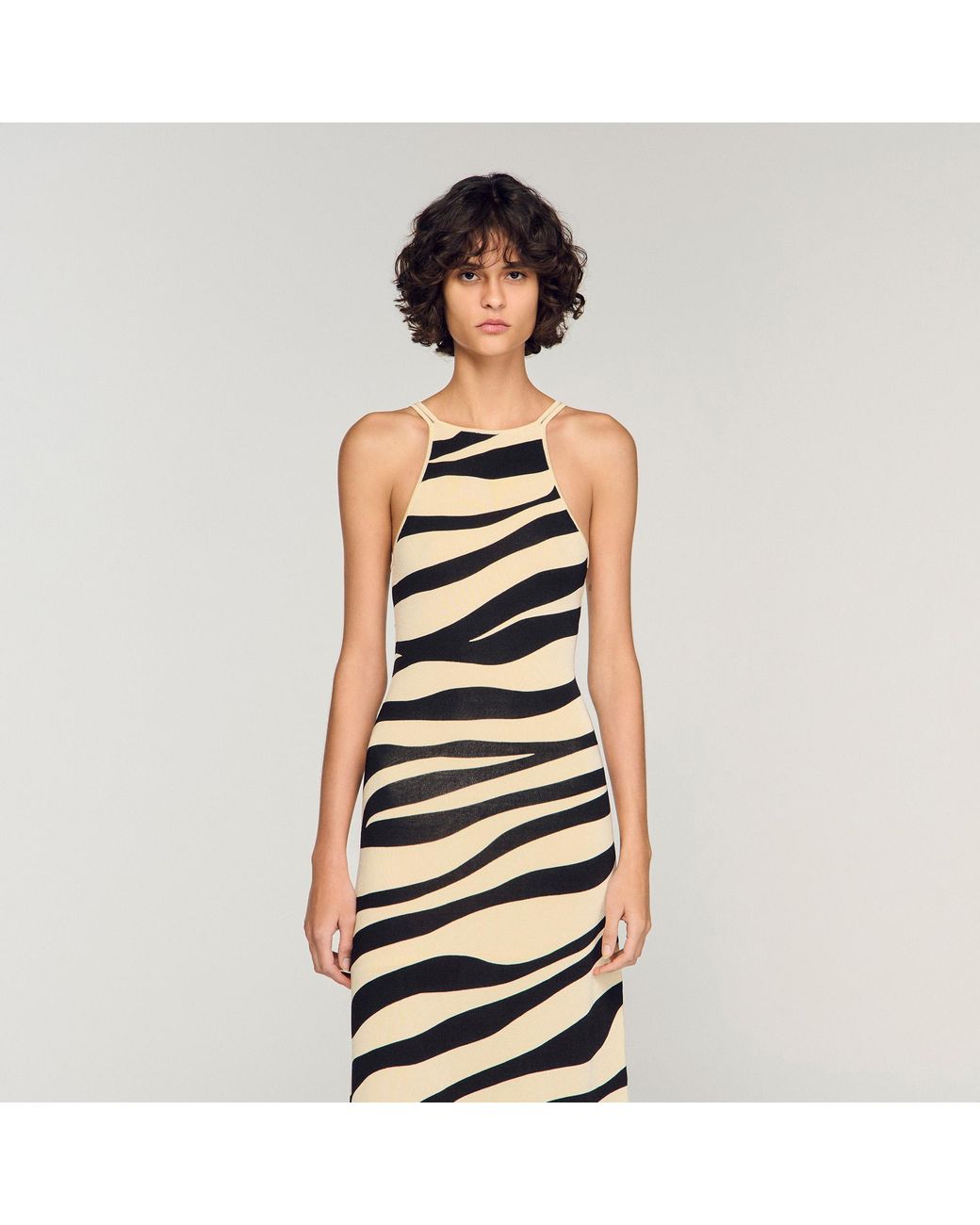 Sandro Metallic Zebra Print Knit Maxi Dress