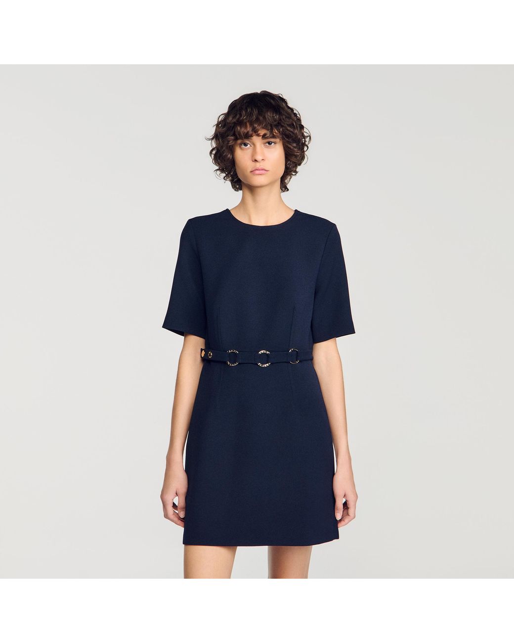 Sandro Blue Short Dress With Ring Belt