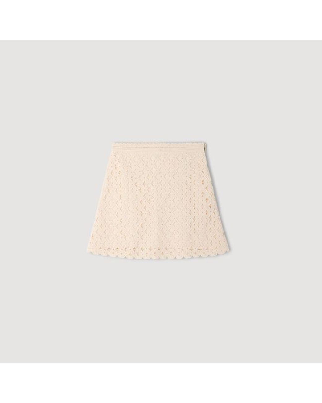 Sandro Natural Short Beaded Crochet Skirt