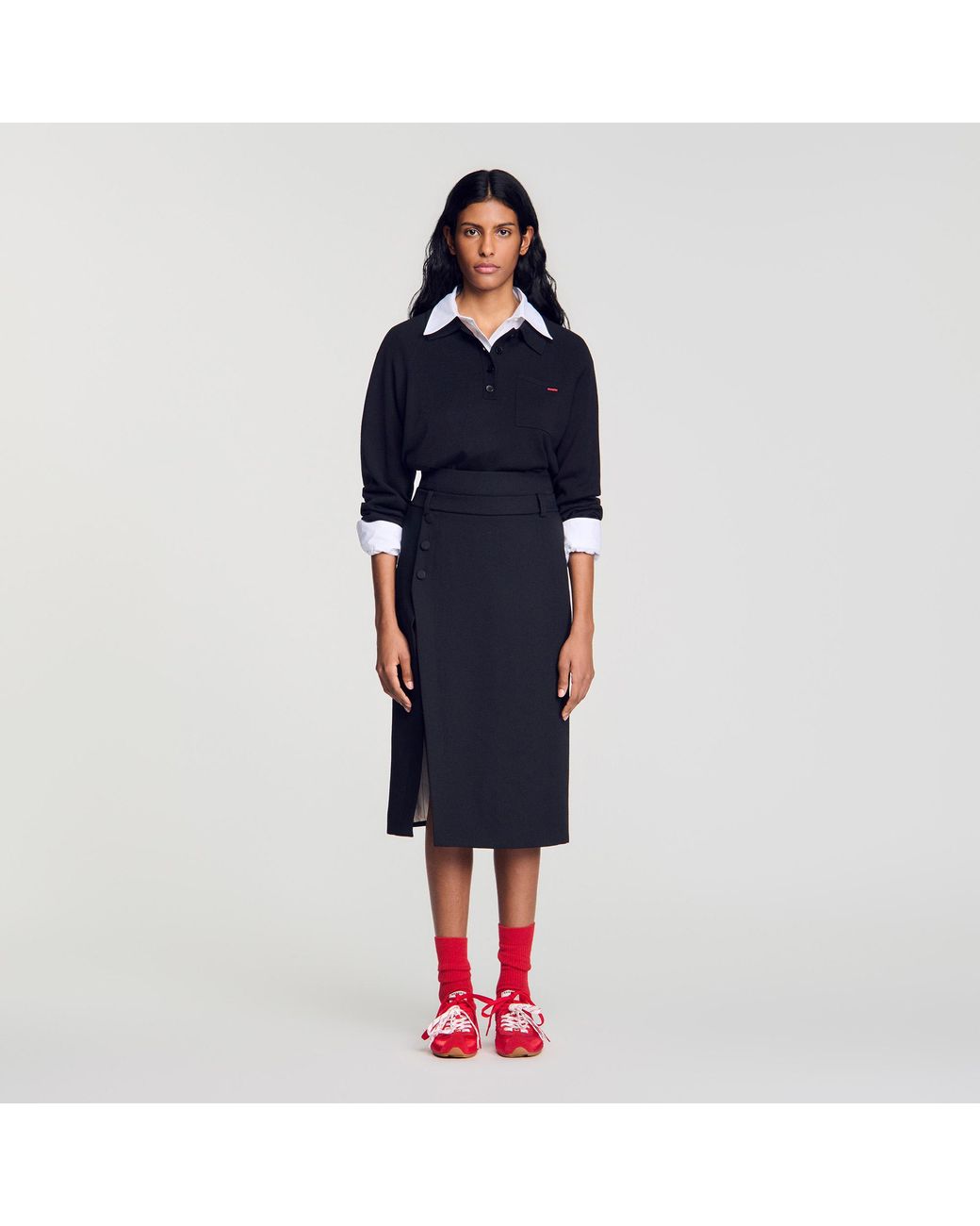 Sandro Blue Mid-Length Slit Wool Skirt