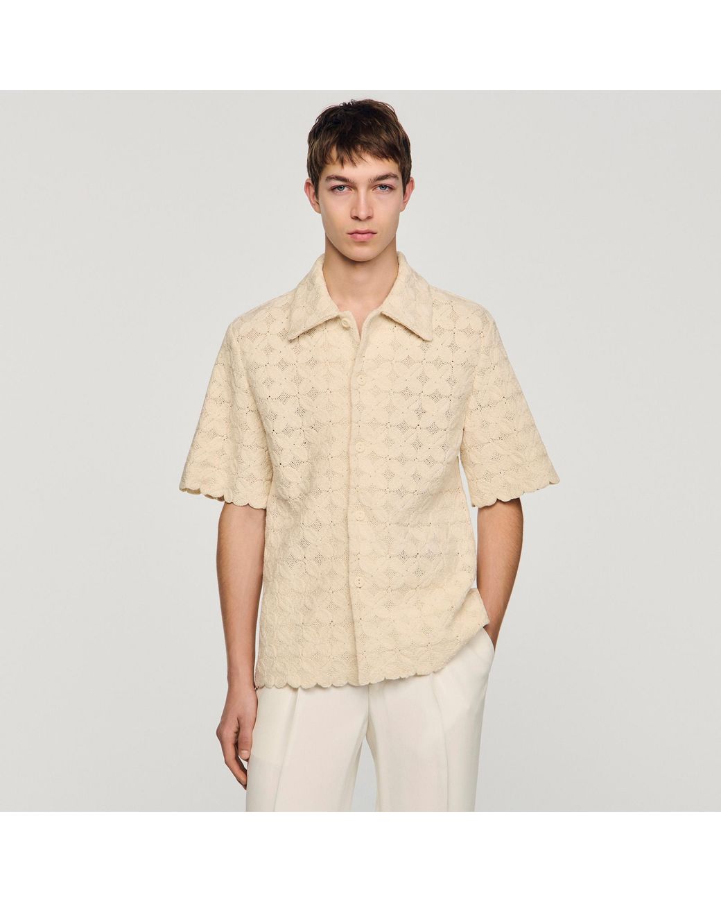 Sandro Natural Cotton Broderie Anglaise Shirt for men