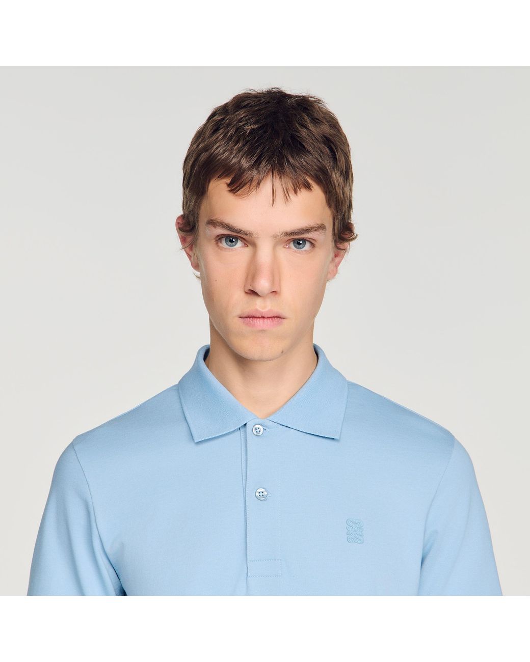 Sandro Blue Cotton Polo Shirt With Leather Logo for men