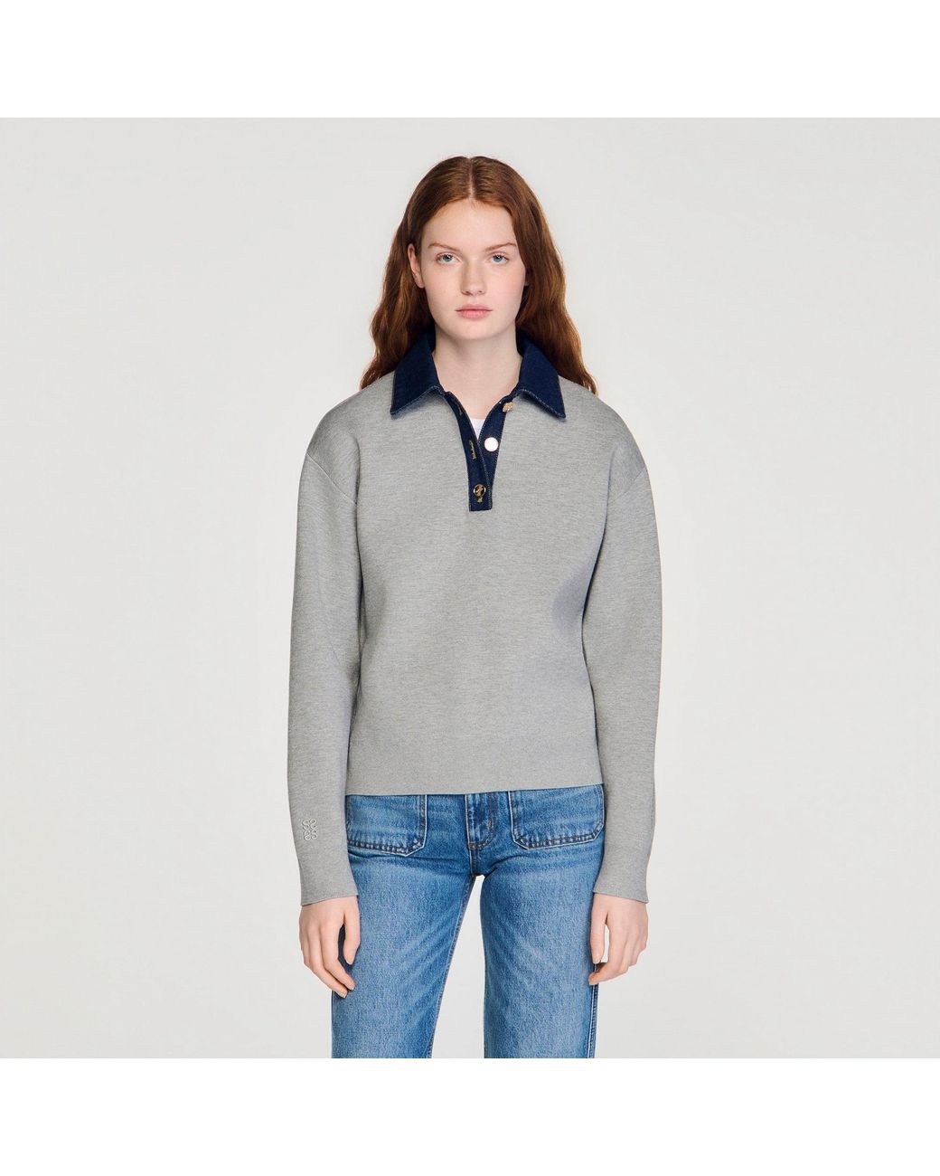 Sandro Blue Jumper With Denim Collar