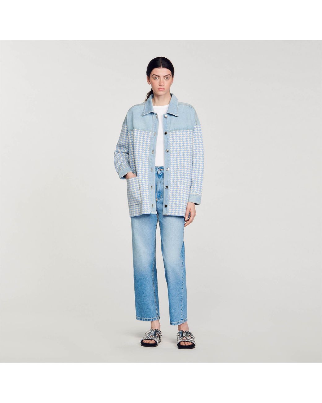 Sandro Houndstooth Coatigan in Blue | Lyst UK