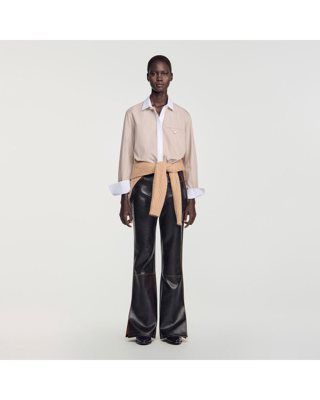 Sandro Natural Striped Shirt With Contrast Collar