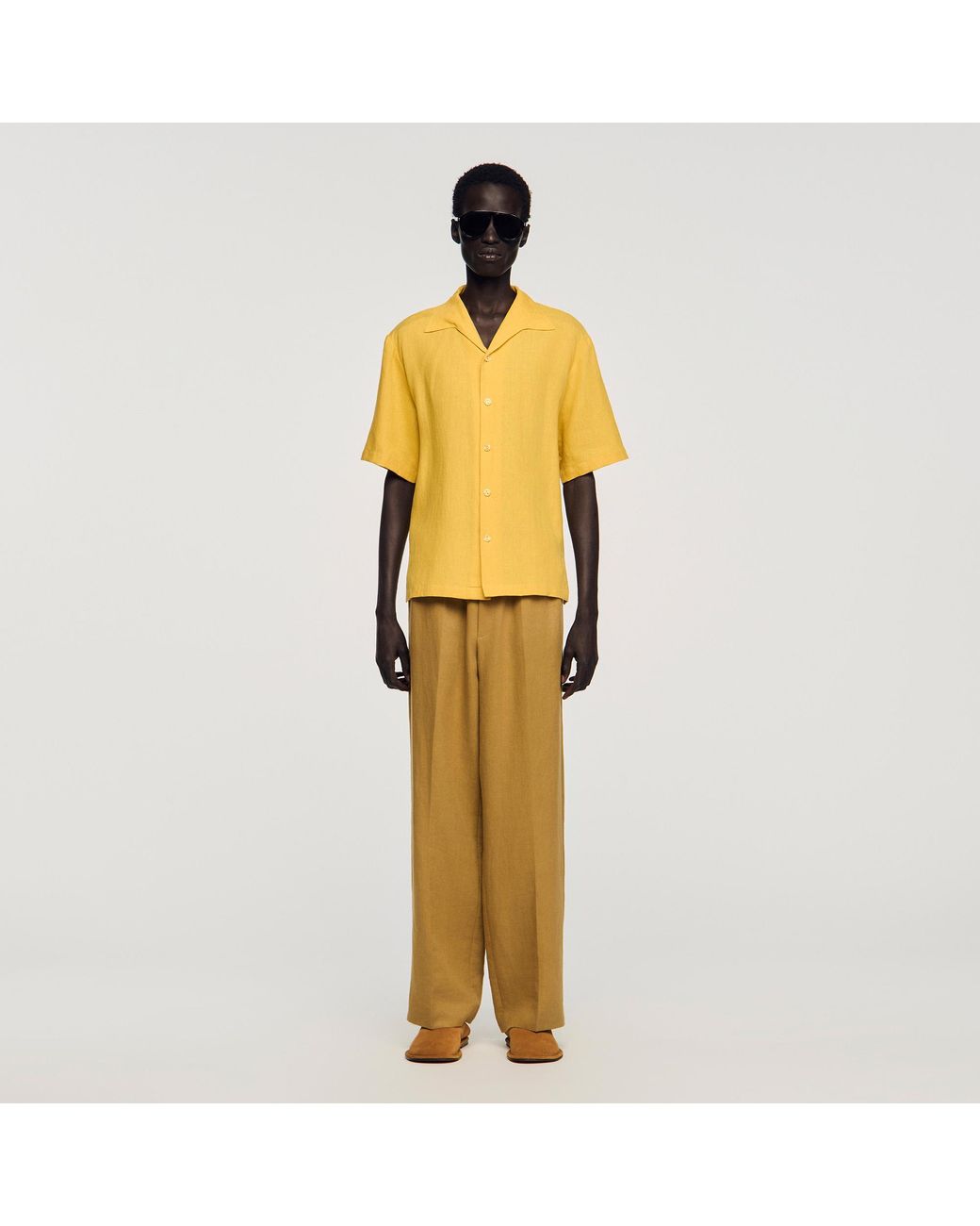 Sandro Metallic Linen Shirt With Shark Collar for men