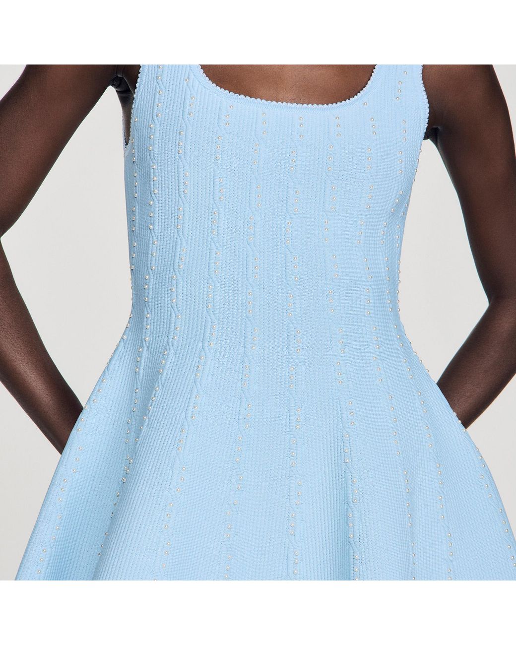 Sandro Blue Beaded Knit Short Dress