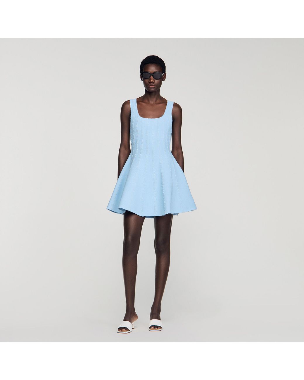 Sandro Blue Beaded Knit Short Dress