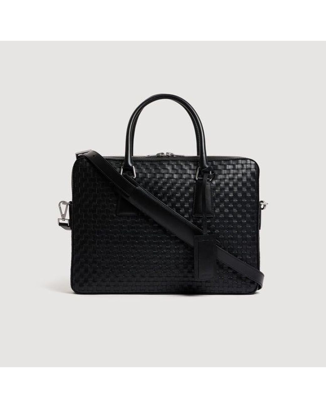 Sandro Black Woven Leather Briefcase for men