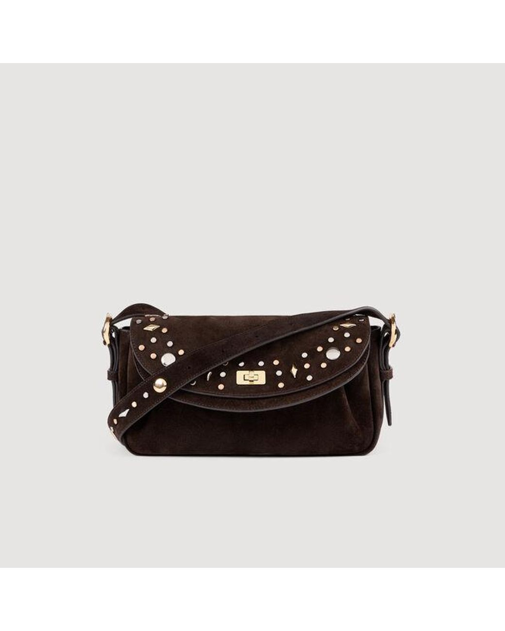 Sandro Black Le Mambo Janys Studded Suede Bag