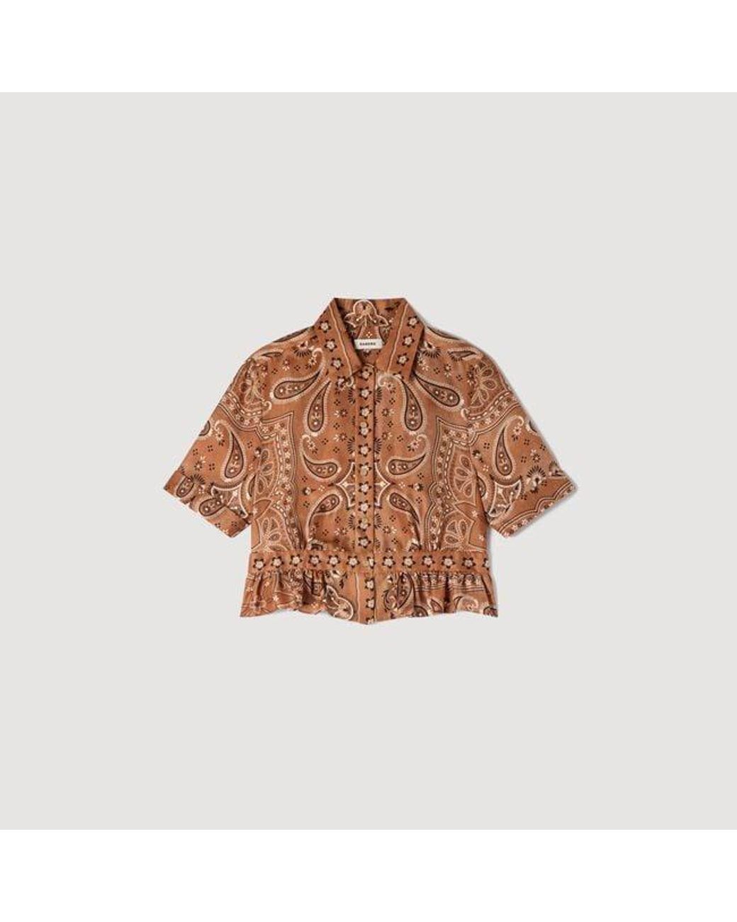 Sandro Natural Bandana Print Cropped Shirt