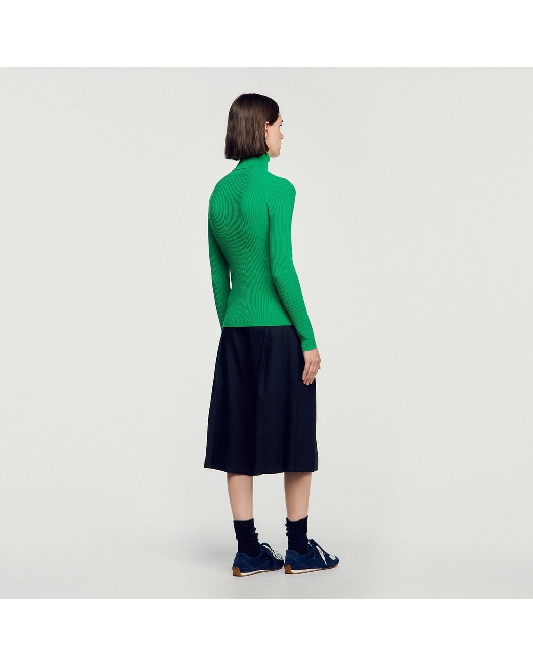Sandro Green Roll-Neck Cable Knit Jumper