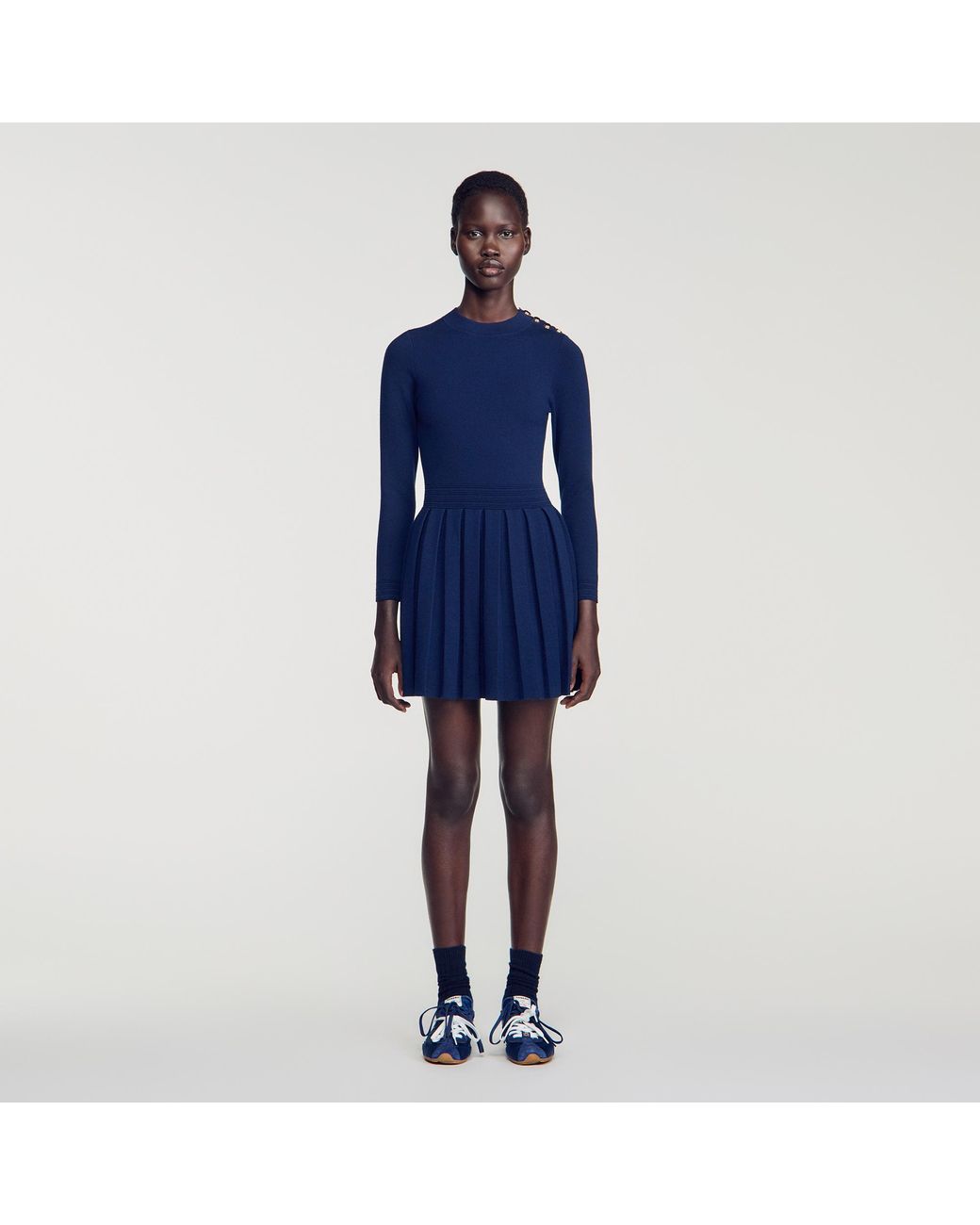 Sandro Blue Short Knit Dress With Buttons