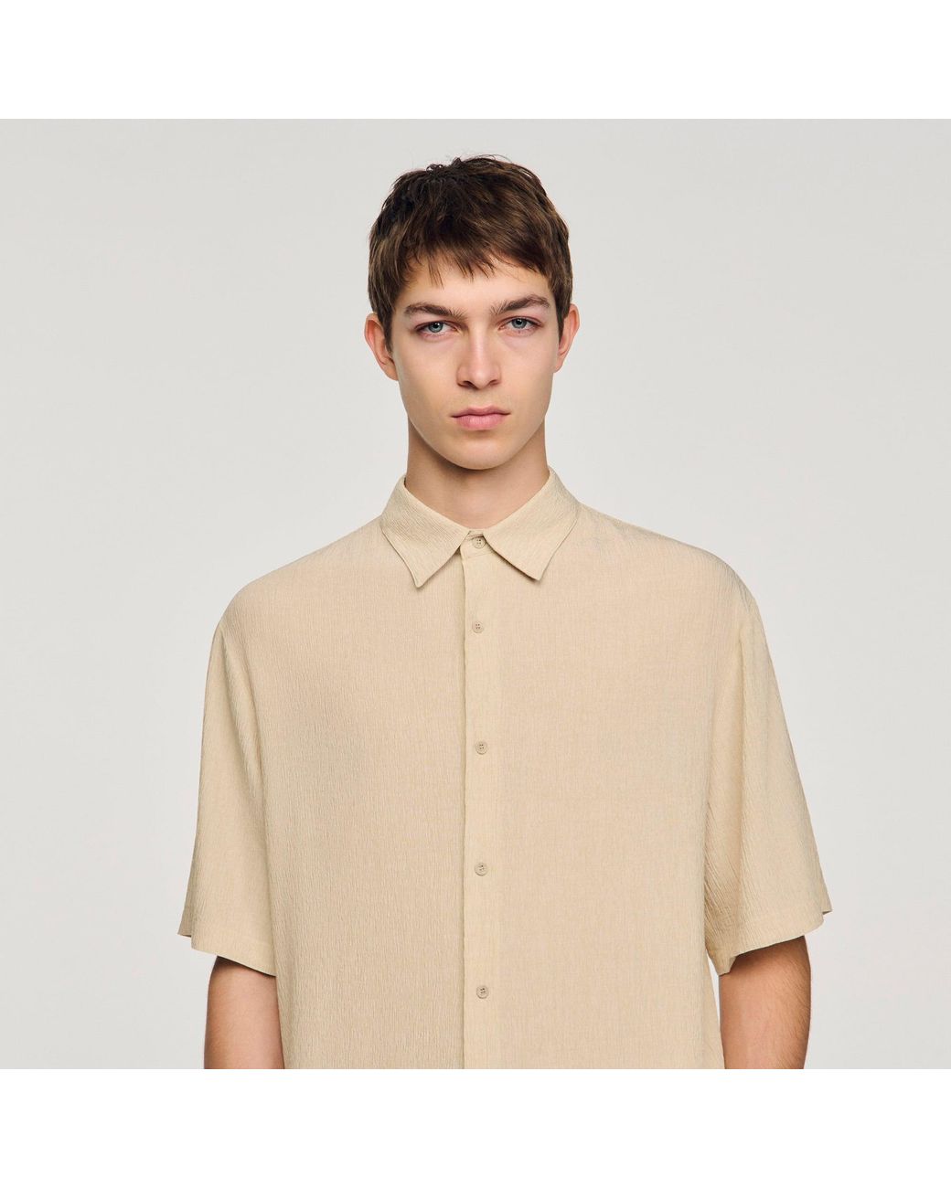 Sandro Natural Pleated Shirt With Shark Collar for men