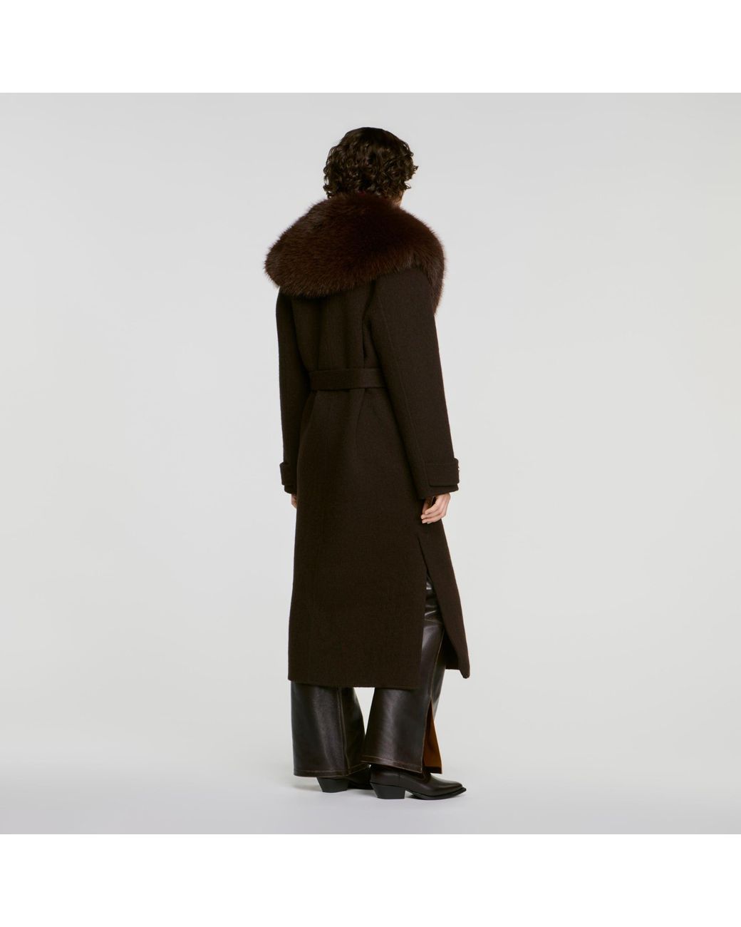 Sandro Red Coat With Shearling Collar