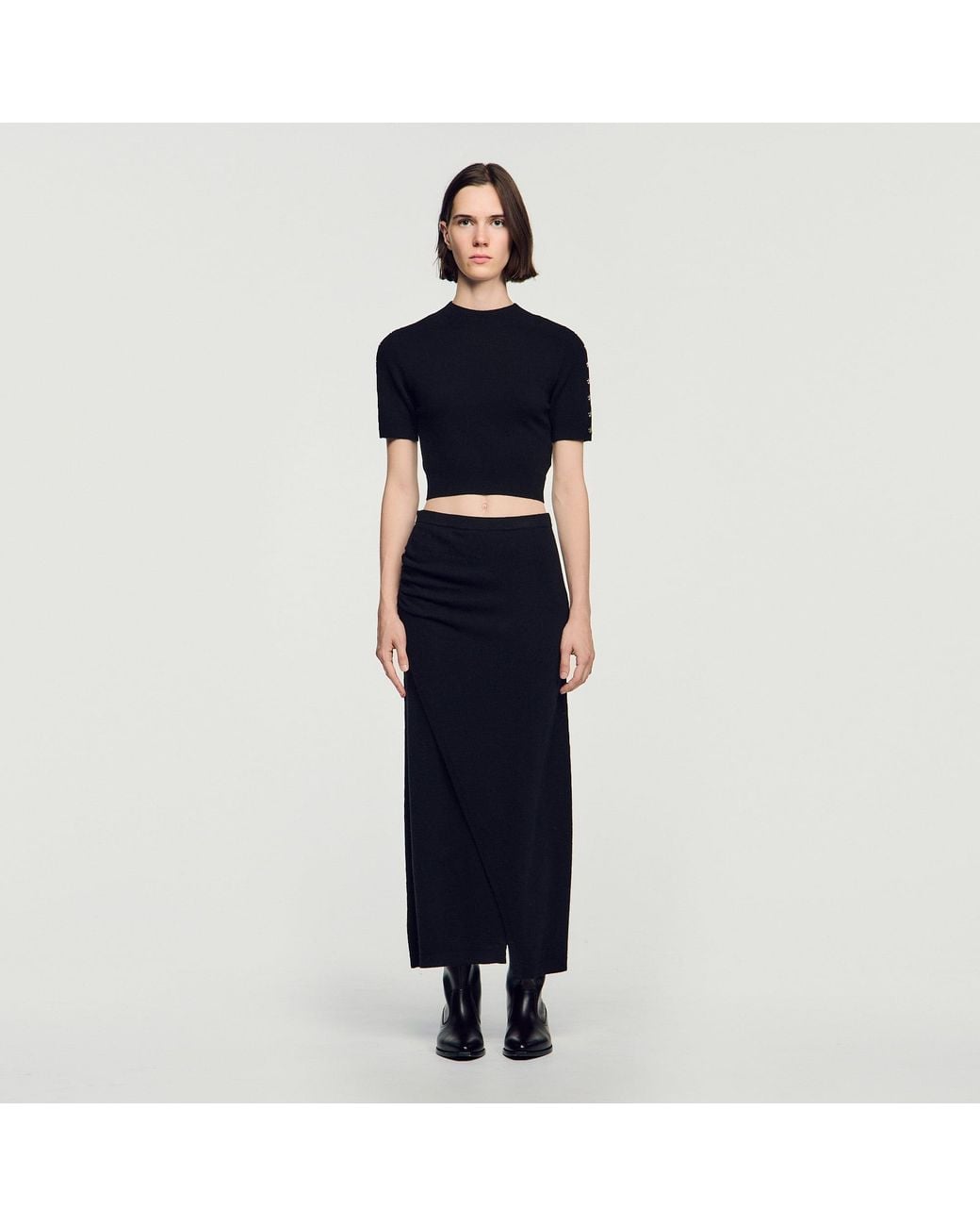 Sandro Blue Cropped Wool And Cashmere Sweater