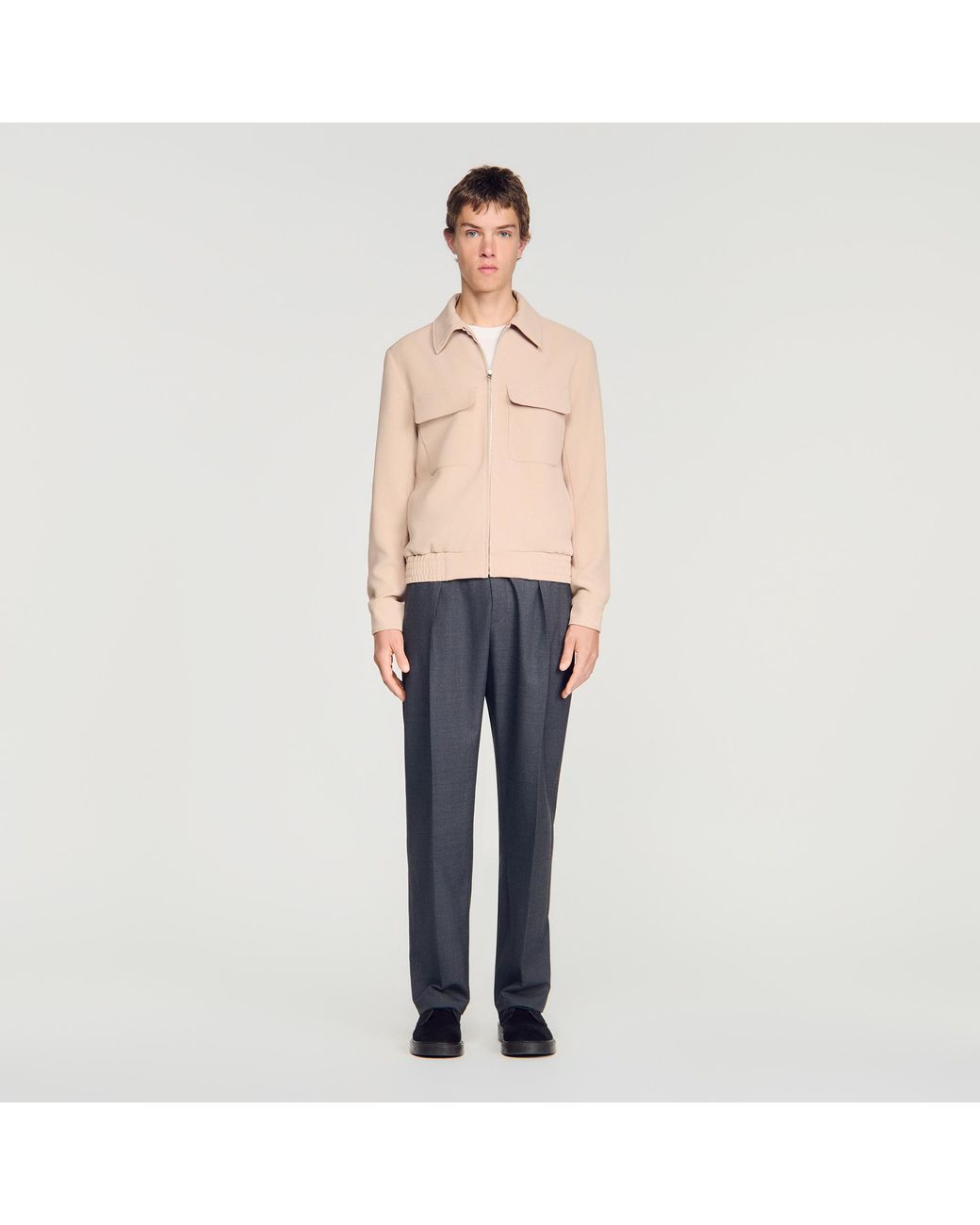 Sandro Blue Waffle-Effect Zip-Up Jacket for men