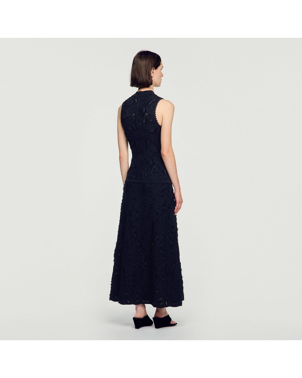 Sandro Blue Floral Motif Knit Maxi Dress