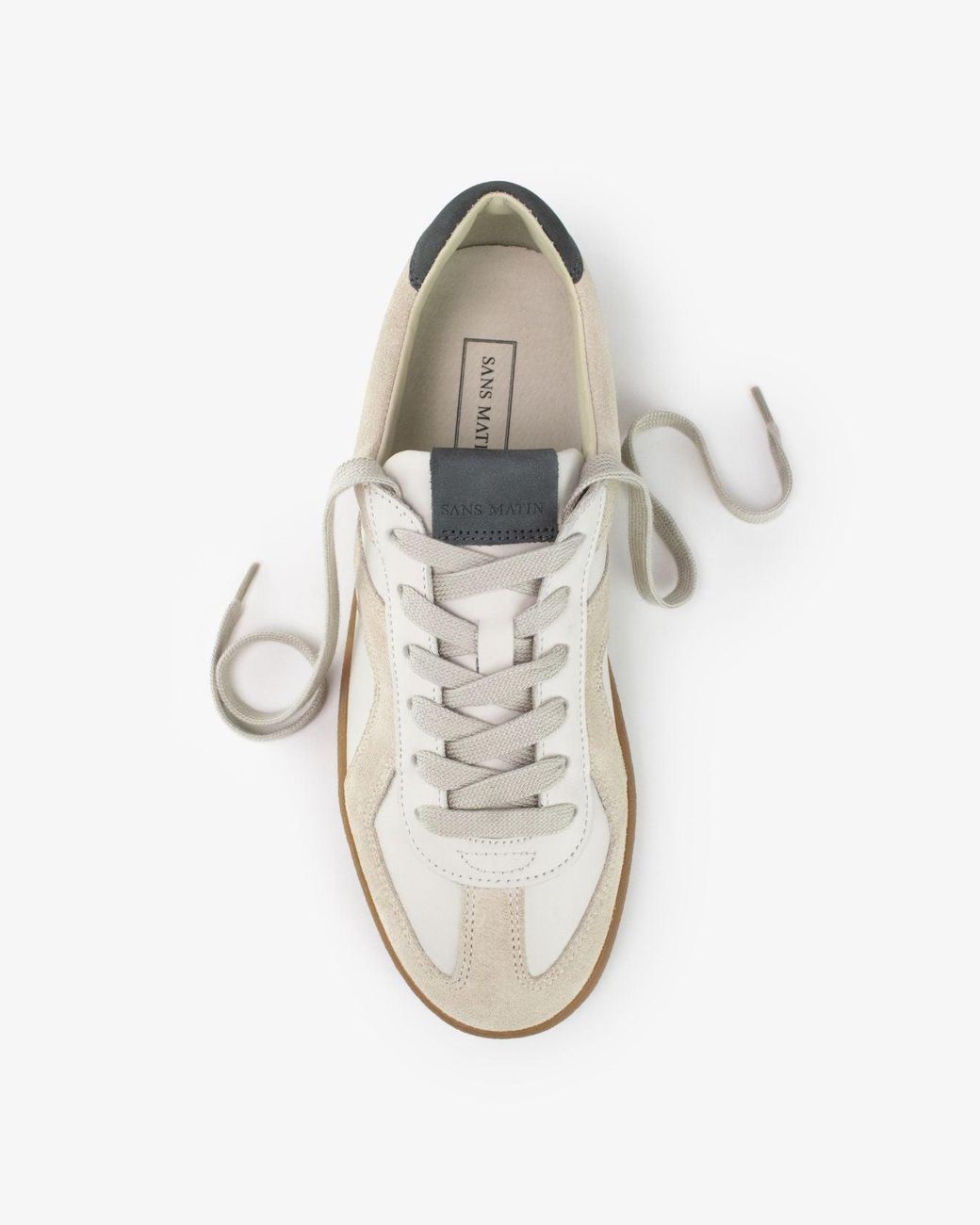 Sans Matin White Leto Low Top Trainers, For Stone Suede, Smooth Stone Leather, Denim Nubuck Leather