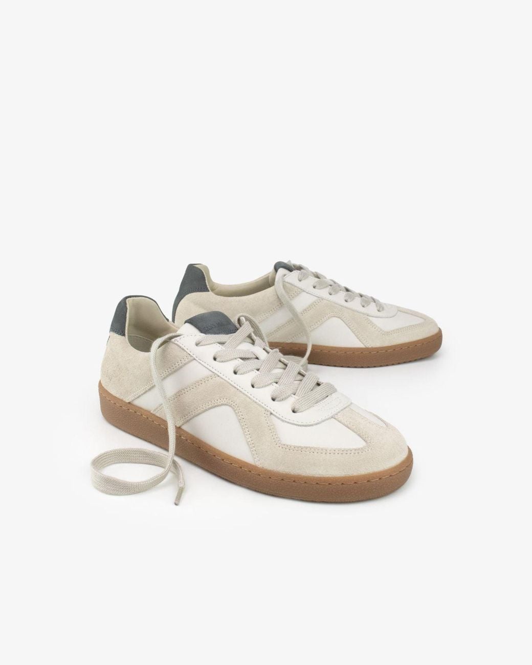 Sans Matin White Leto Low Top Trainers, For Stone Suede, Smooth Stone Leather, Denim Nubuck Leather