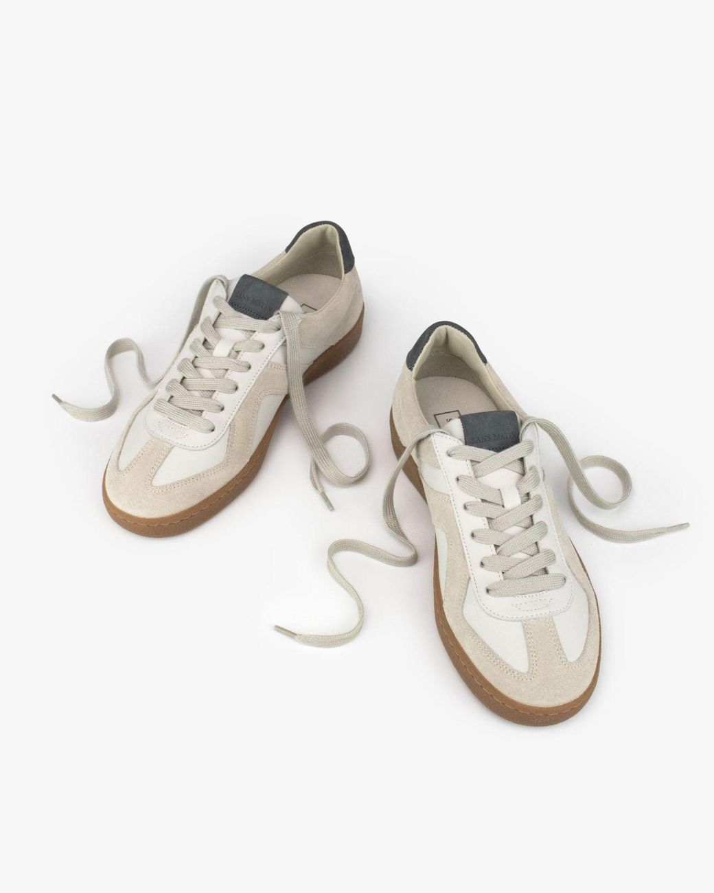Sans Matin White Leto Low Top Trainers, For Stone Suede, Smooth Stone Leather, Denim Nubuck Leather
