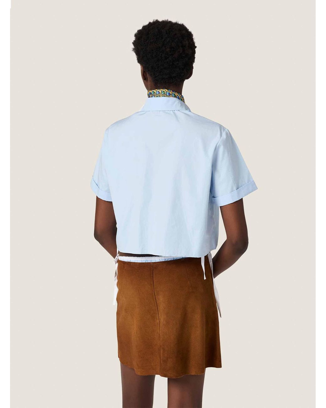 Miu Miu Blue Cropped Ruffle Shirt