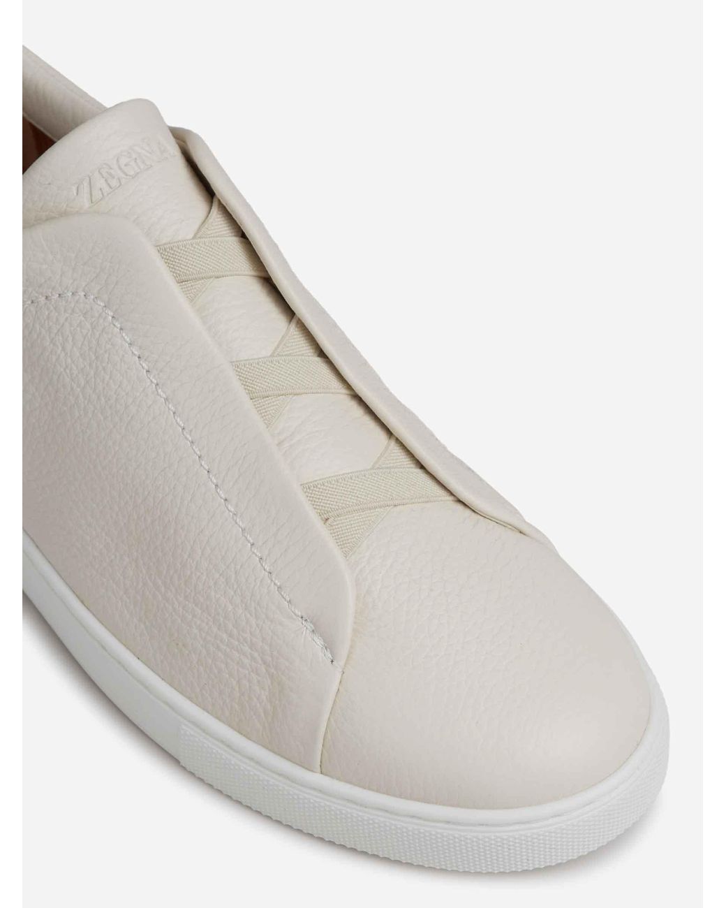 Zegna White Triple Stitch Sneakers for men