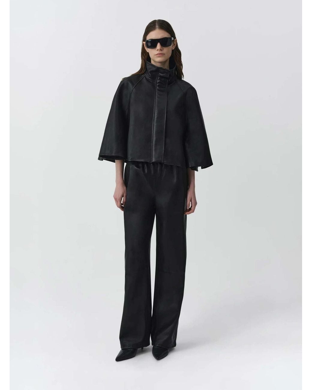 Jonathan Simkhai Black Smooth Leather Cloak