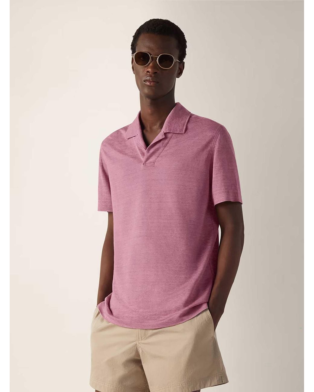 Zegna Pink Plain Linen Polo Shirt for men