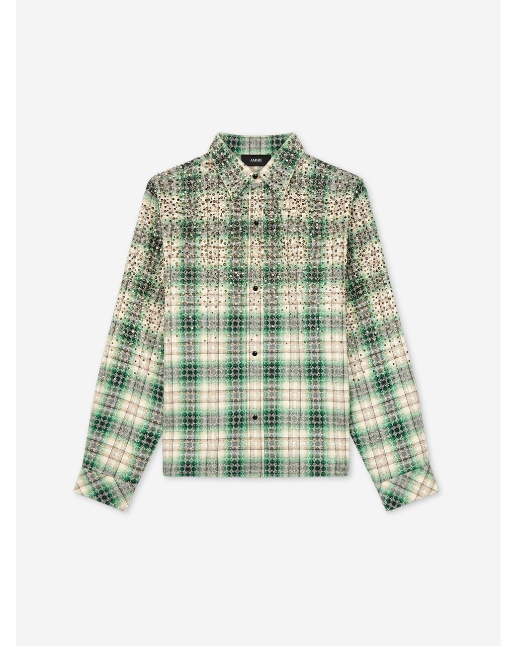 Amiri Green Cotton Shirt With Crystals for men