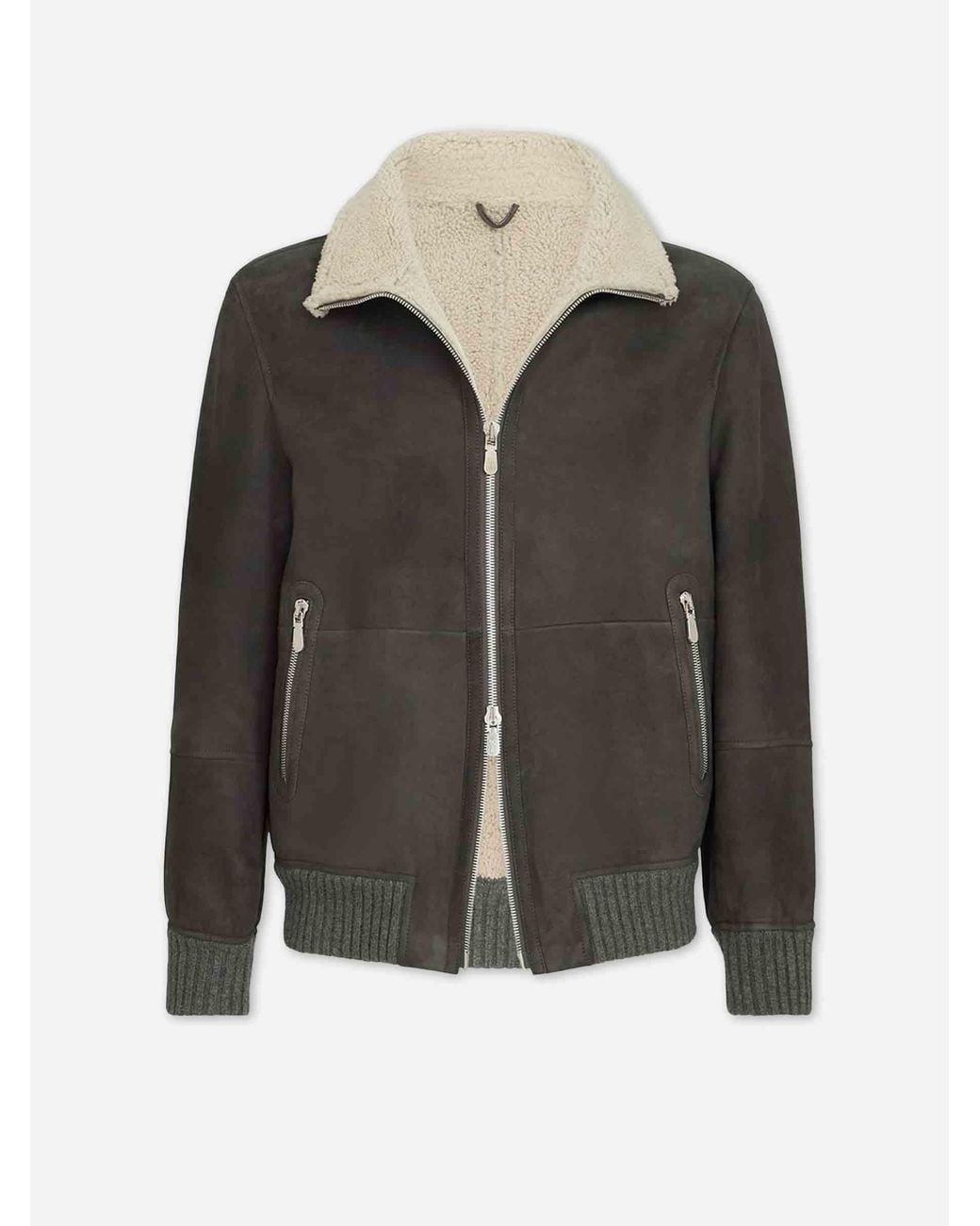 Brunello Cucinelli Black Leather Bomber Jacket for men