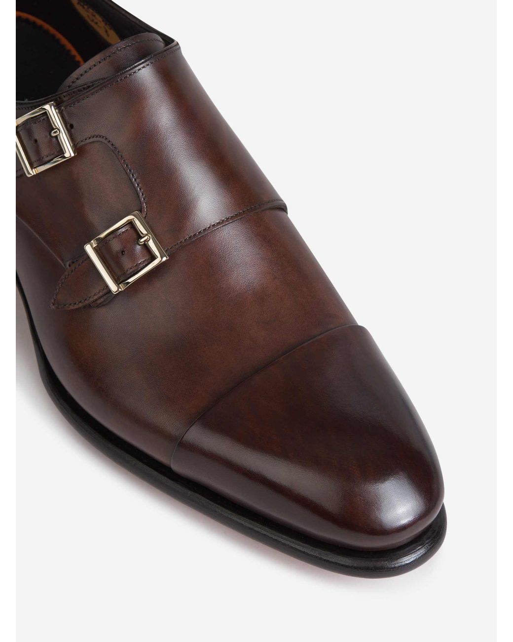 Santoni Brown Double Buckle Shoes for men