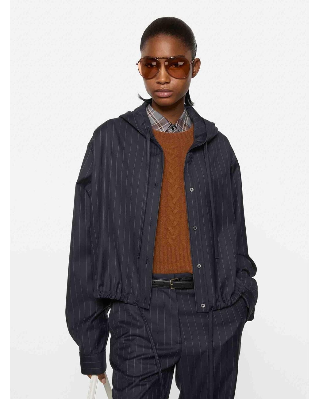 Acne Blue Wool Striped Overshirt