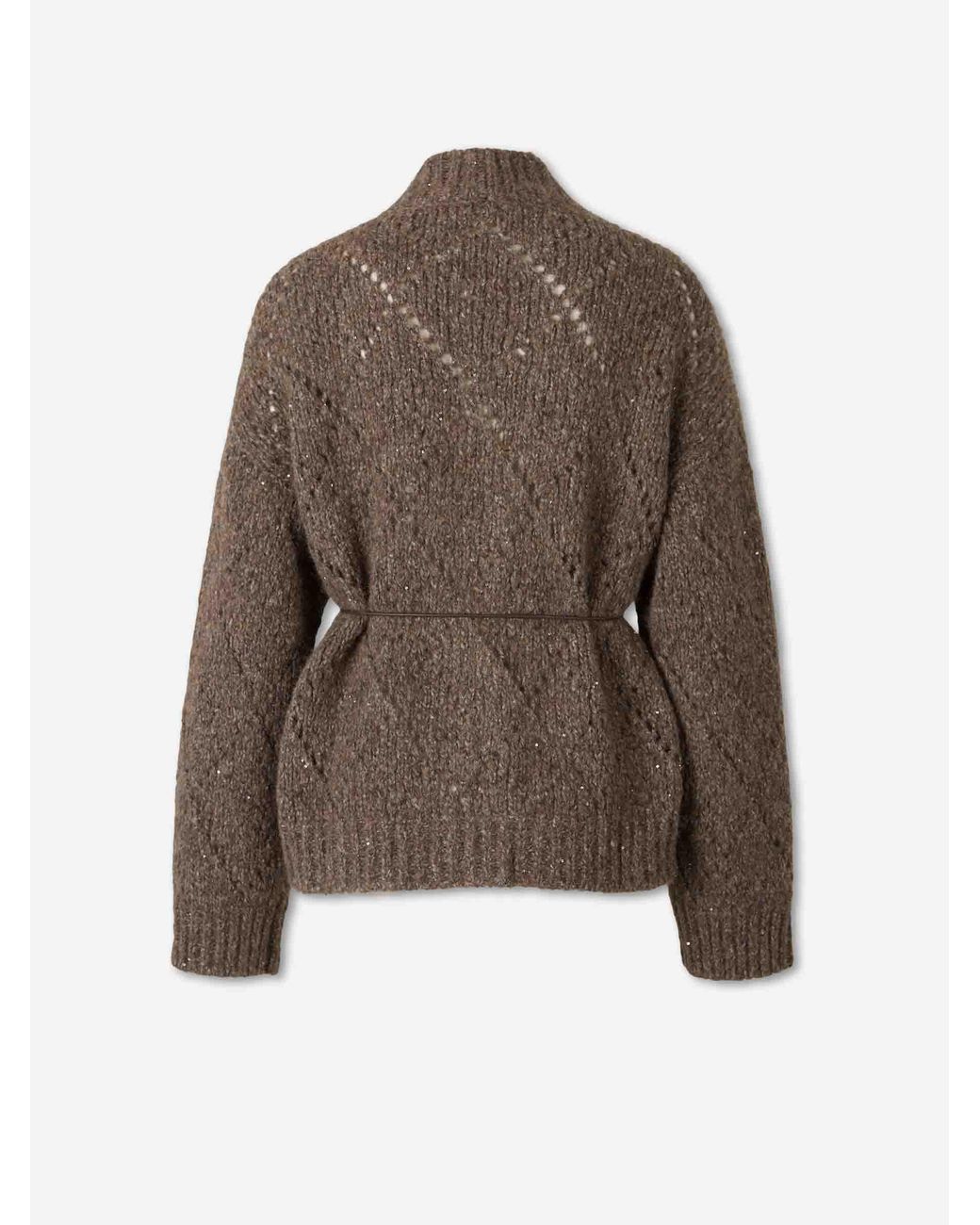 Peserico Brown Openwork Sequin Cardigan