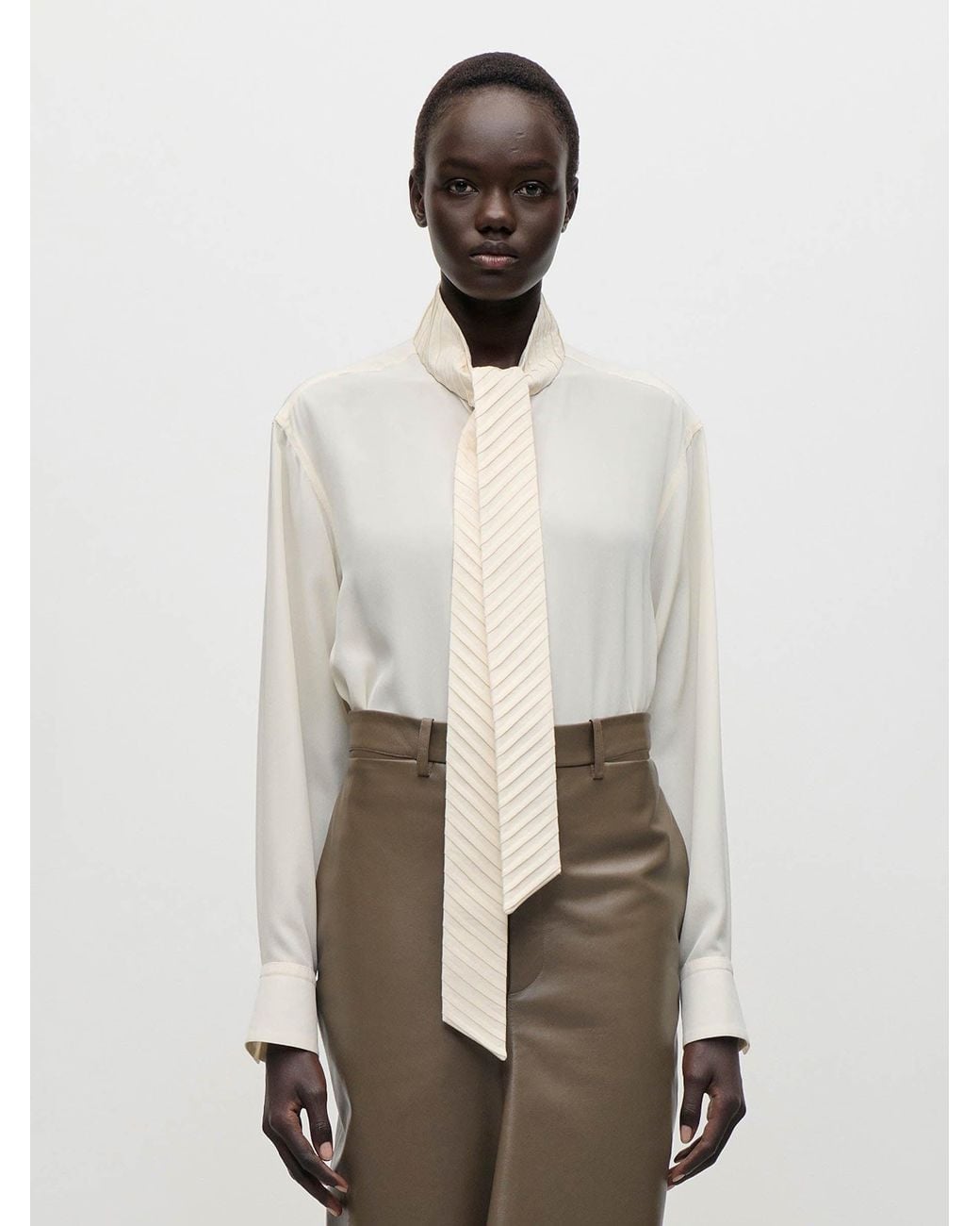 Victoria Beckham White Pleated Tie Blouse