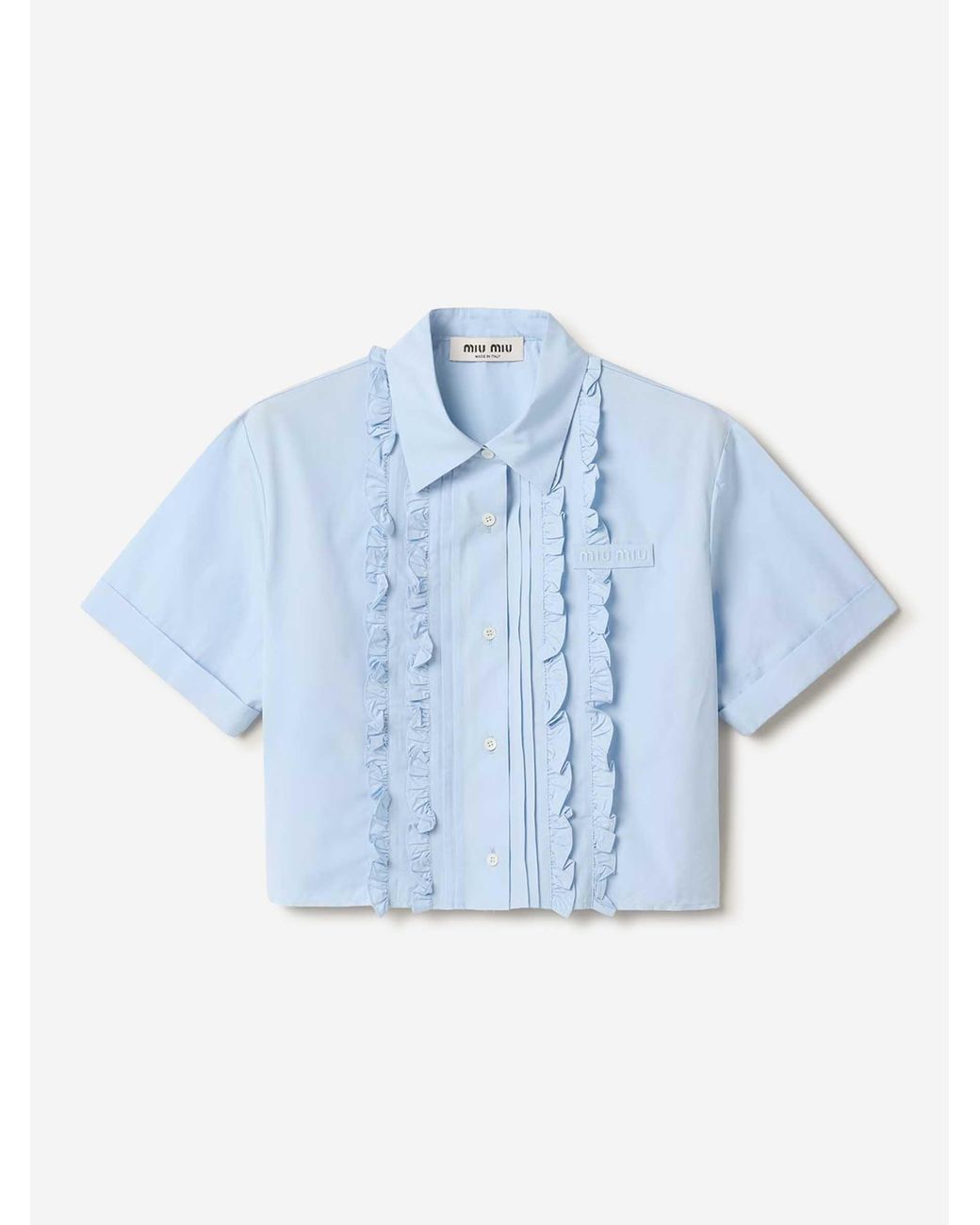 Miu Miu Blue Cropped Ruffle Shirt